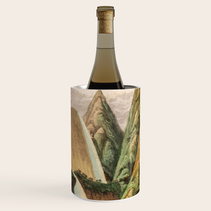 Departing in Dreams - Mountain and Waterfalls - Nature Landscape in Green, Brown, Blue Wine Chiller Gallery Image 2