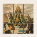 Departing in Dreams - Mountain and Waterfalls - Nature Landscape in Green, Brown, Blue Wood Wall Art Gallery Image 1