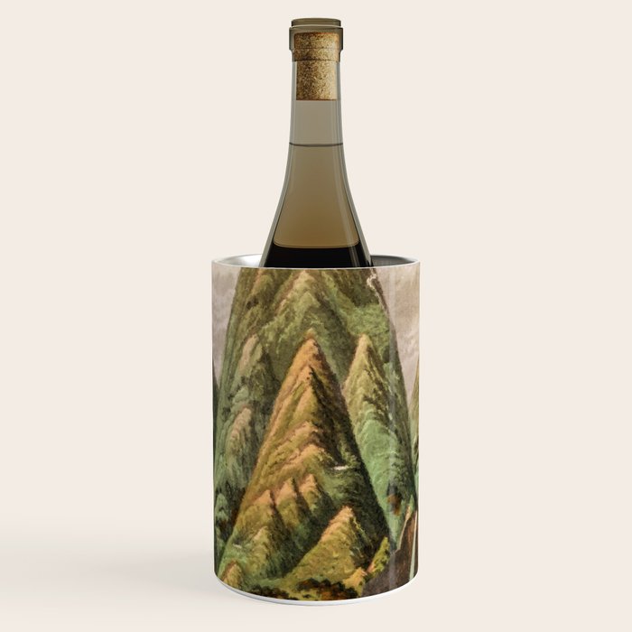 Departing in Dreams - Mountain and Waterfalls - Nature Landscape in Green, Brown, Blue Wine Chiller Gallery Image 1