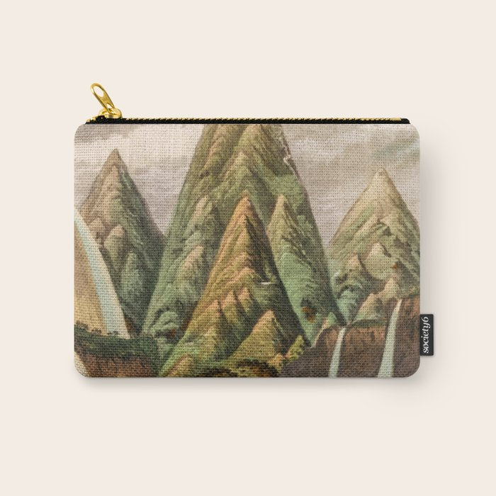 Departing in Dreams - Mountain and Waterfalls - Nature Landscape in Green, Brown, Blue Carry All Pouch Gallery Image 1