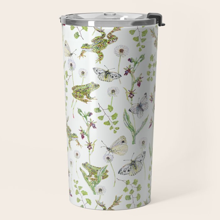 Spring Frogs and Orchids - Light Green Travel Mug Gallery Image 2