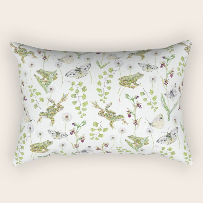 Spring Frogs and Orchids - Light Green Rectangular Pillow Gallery Image 1