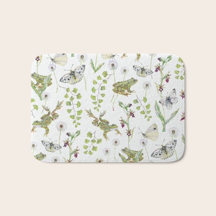Spring Frogs and Orchids - Light Green Bath Mat Gallery Image 1