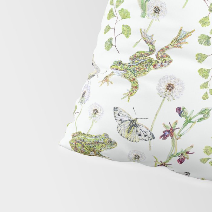 Spring Frogs and Orchids - Light Green Pillow Sham Gallery Image 4