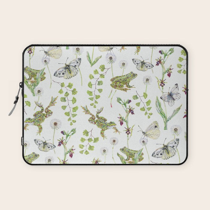 Spring Frogs and Orchids - Light Green Laptop Sleeve Gallery Image 1