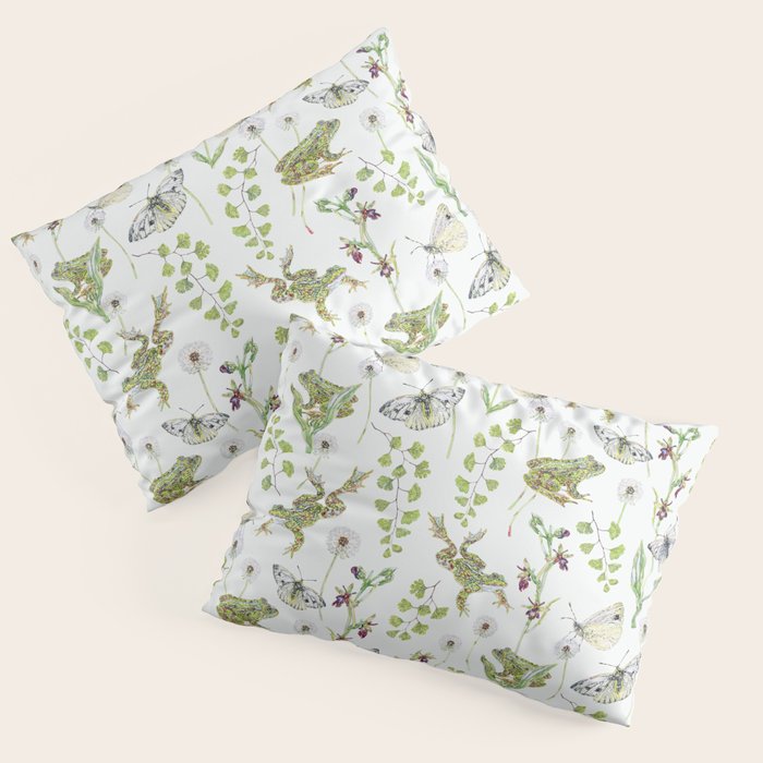 Spring Frogs and Orchids - Light Green Pillow Sham Gallery Image 1