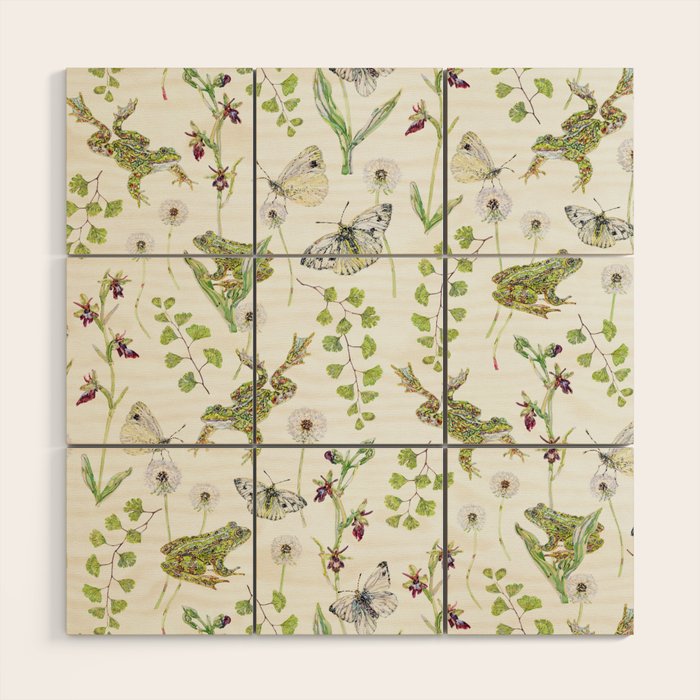 Spring Frogs and Orchids - Light Green Wood Wall Art Gallery Image 1