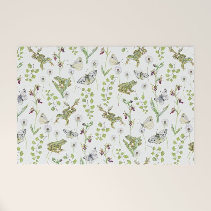 Spring Frogs and Orchids - Light Green Welcome Mat Gallery Image 1