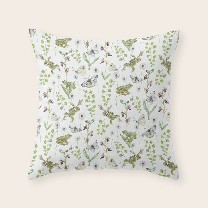 Spring Frogs and Orchids - Light Green Throw Pillow Gallery Image 6
