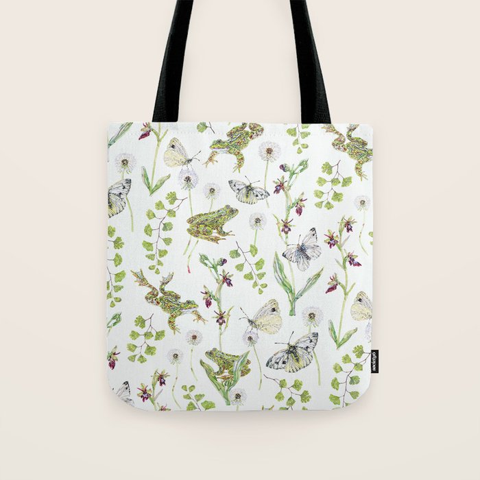 Spring Frogs and Orchids - Light Green Tote Bag Gallery Image 1