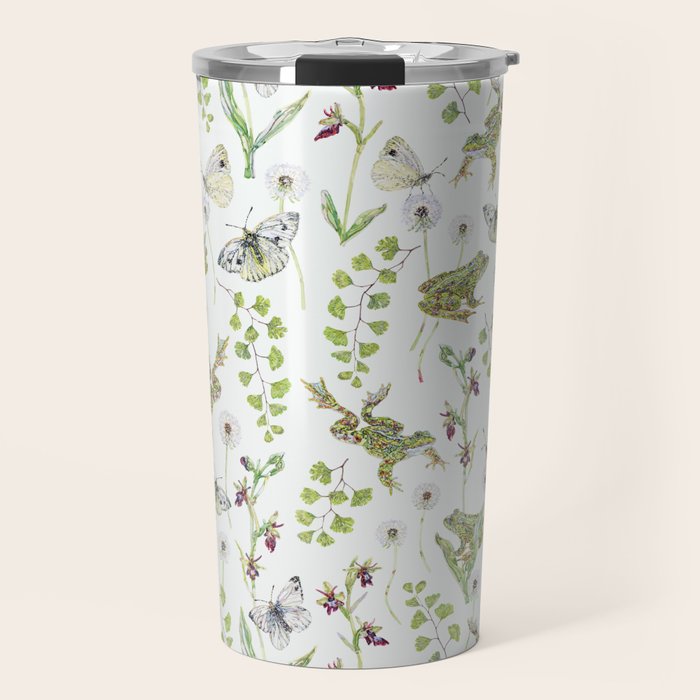 Spring Frogs and Orchids - Light Green Travel Mug Gallery Image 1