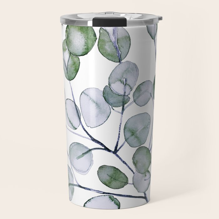 Eucalyptus Green Watercolor Travel Mug Gallery Image 1