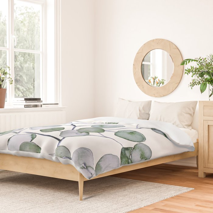 Eucalyptus Green Watercolor Duvet Cover Gallery Image 2