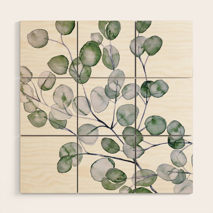 Eucalyptus Green Watercolor Wood Wall Art Gallery Image 1