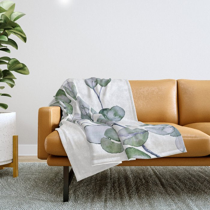 Eucalyptus Green Watercolor Throw Blanket Gallery Image 1