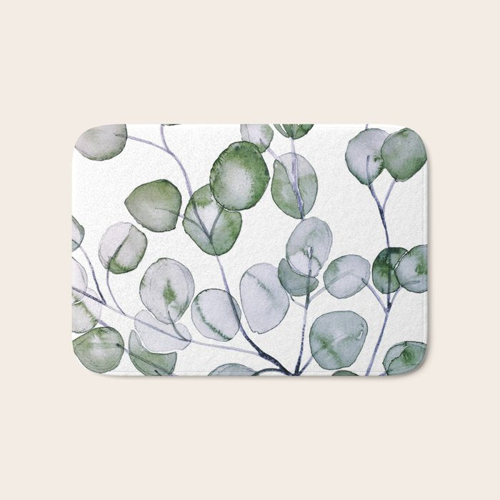 Eucalyptus Green Watercolor Bath Mat Gallery Image 1