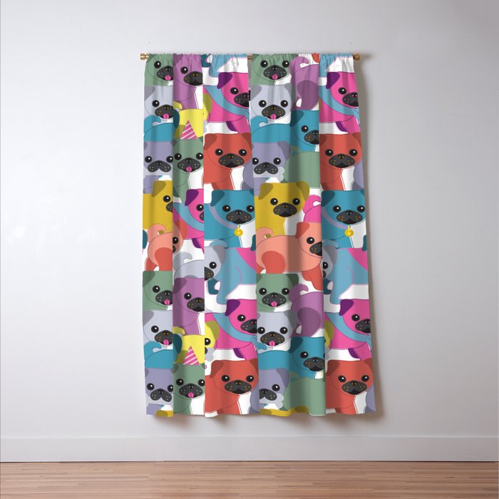 Colored Pugs Pattern - no1 Window Curtain Gallery Image 3