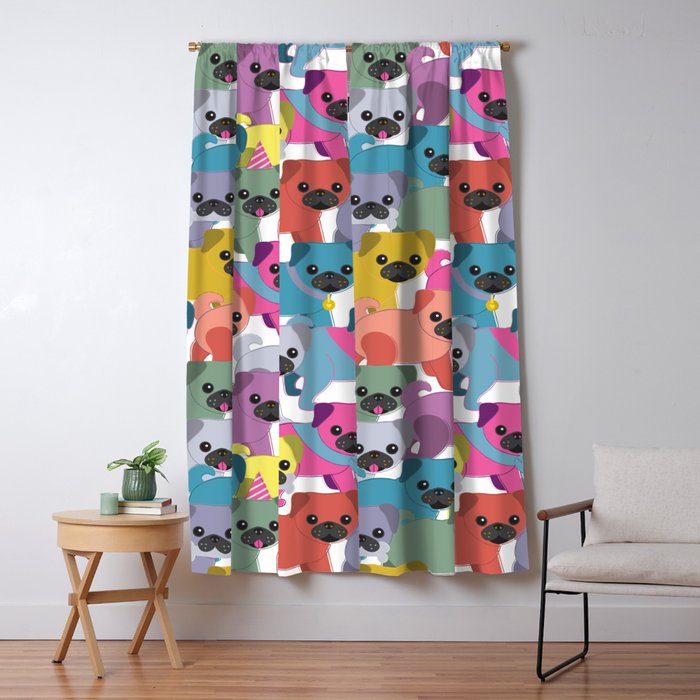 Colored Pugs Pattern - no1 Window Curtain Gallery Image 1