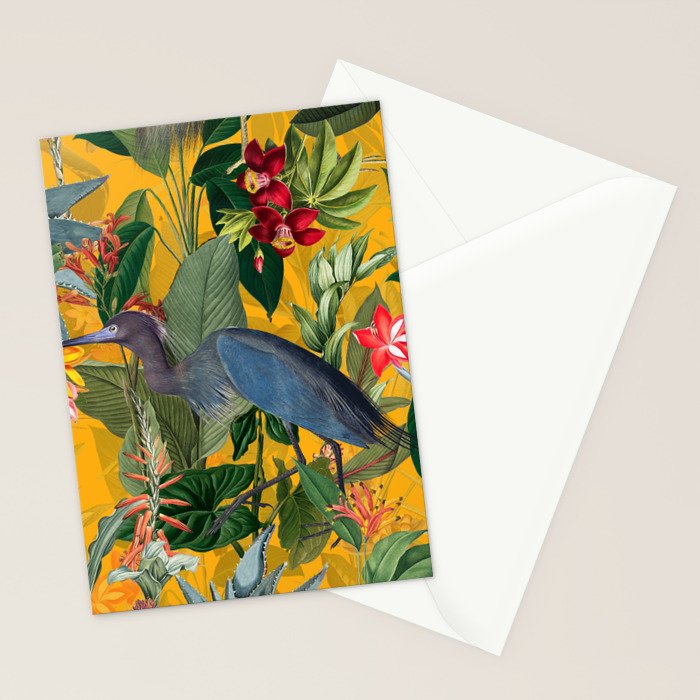 Vintage & Shabby Chic - Sunny Tropical Garden Blue Heron Stationery Card Gallery Image 2