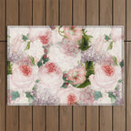 Vintage & Shabby Chic - Pastel Pink Botanical Summer Roses Garden Outdoor Rug Gallery Image 1