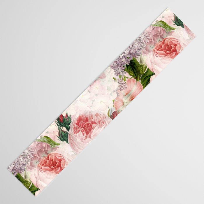 Vintage & Shabby Chic - Pastel Pink Botanical Summer Roses Garden Table Runner Gallery Image 3