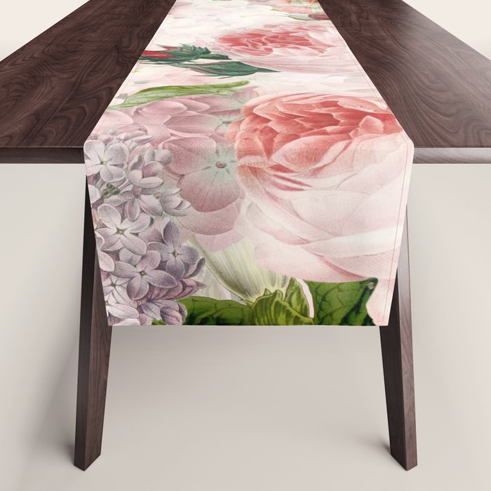 Vintage & Shabby Chic - Pastel Pink Botanical Summer Roses Garden Table Runner Gallery Image 1