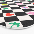 Tropical Vacation Symbols Black and White Harlequin Diamond Grid Bath Mat Gallery Image 3