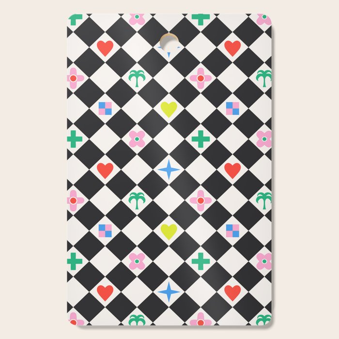 Tropical Vacation Symbols Black and White Harlequin Diamond Grid Cutting Board Gallery Image 1