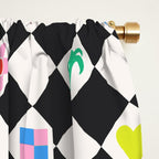 Tropical Vacation Symbols Black and White Harlequin Diamond Grid Window Curtain Gallery Image 2