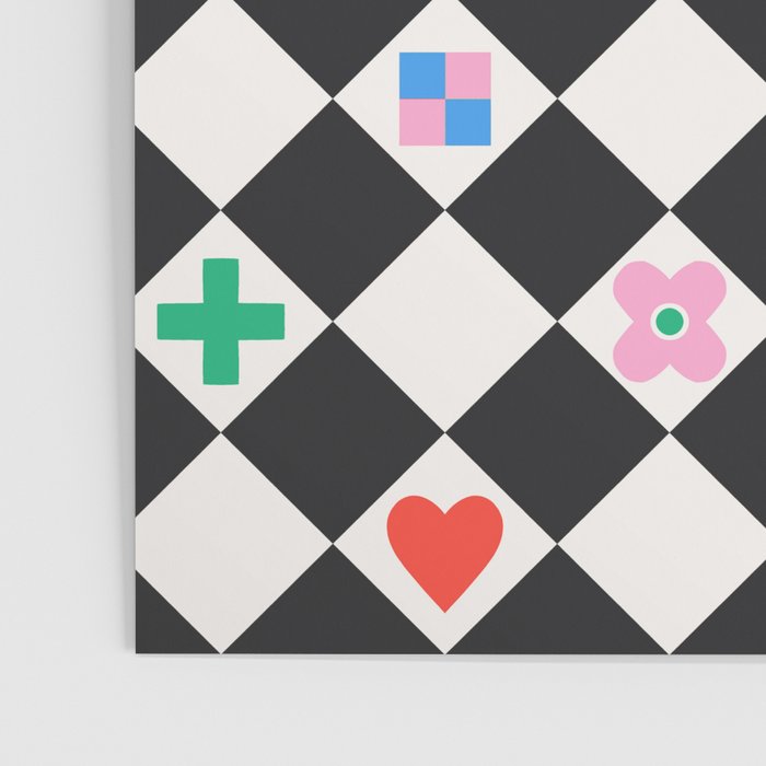 Tropical Vacation Symbols Black and White Harlequin Diamond Grid Poster Gallery Image 3