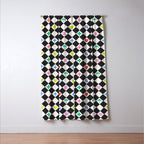 Tropical Vacation Symbols Black and White Harlequin Diamond Grid Window Curtain Gallery Image 3