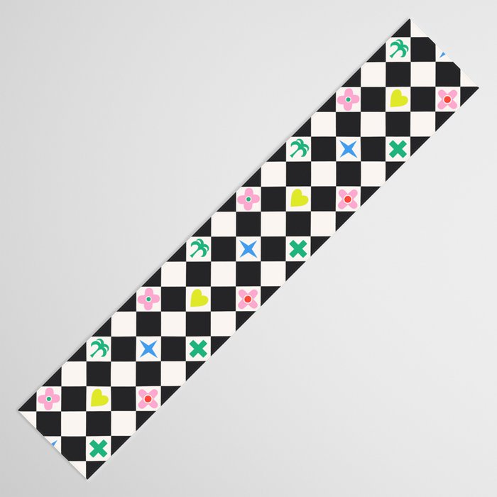 Tropical Vacation Symbols Black and White Harlequin Diamond Grid Table Runner Gallery Image 3