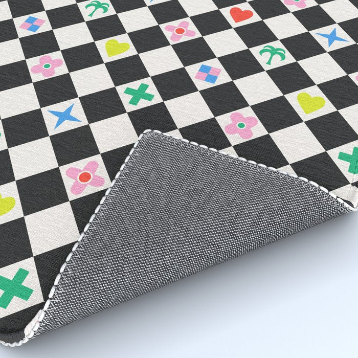 Tropical Vacation Symbols Black and White Harlequin Diamond Grid Rug Gallery Image 4