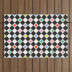 Tropical Vacation Symbols Black and White Harlequin Diamond Grid Outdoor Rug Gallery Image 1