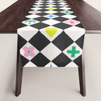 Tropical Vacation Symbols Black and White Harlequin Diamond Grid Table Runner Gallery Image 1