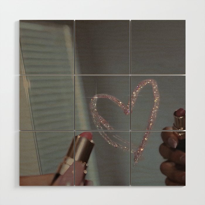 I LOVE YOU | glitter | love | heart | lipstick | mirror | collage | fashion | glam | pink | cute | art | wall | photo  Wood Wall Art Gallery Image 1