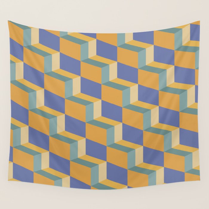 Cuboid Geometric Abstract Shapes Pattern XV Wall Tapestry Gallery Image 1