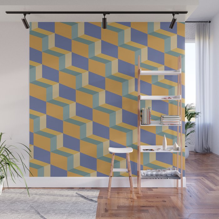Cuboid Geometric Abstract Shapes Pattern XV Wall Mural Gallery Image 1