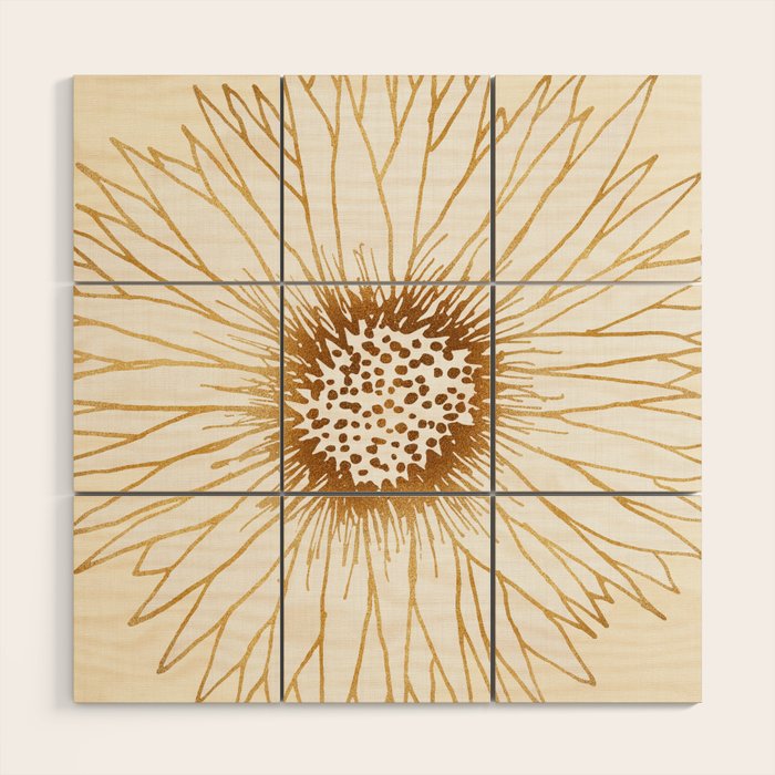 Gold Sunflower Drawing Wood Wall Art Gallery Image 1