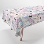 Pastel candy-colored skulls with cats, bats, and witchy things - halloween, bone Tablecloth Gallery Image 1