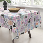 Pastel candy-colored skulls with cats, bats, and witchy things - halloween, bone Tablecloth Gallery Image 3