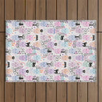 Pastel candy-colored skulls with cats, bats, and witchy things - halloween, bone Outdoor Rug Gallery Image 1