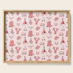 Cute Cowgirl Pattern, Cowboy Print in Blush Pink Serving Tray Gallery Image 1