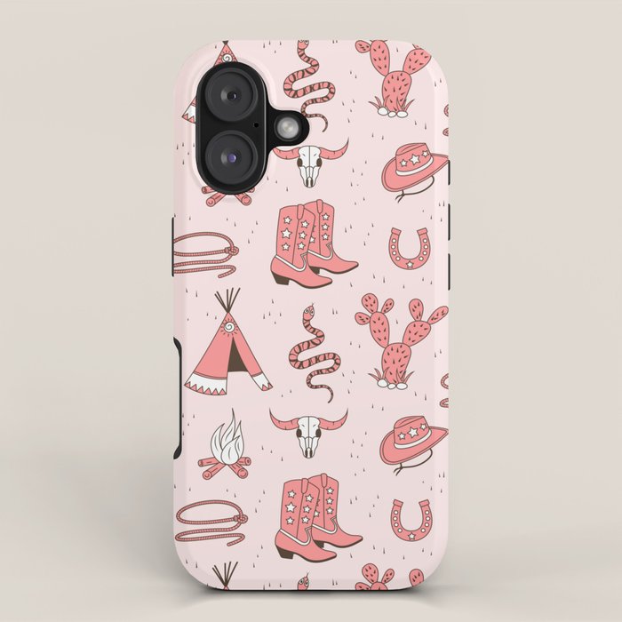 Cute Cowgirl Pattern, Cowboy Print in Blush Pink iPhone Case Gallery Image 1
