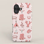 Cute Cowgirl Pattern, Cowboy Print in Blush Pink iPhone Case Gallery Image 1
