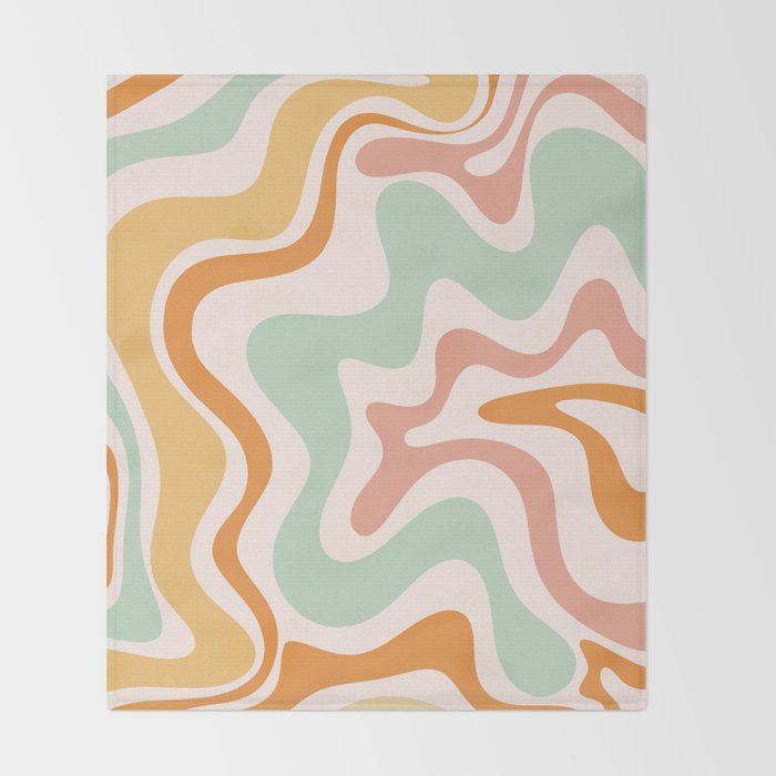 Retro Liquid Swirl Abstract Pattern in Celadon Orange Throw Blanket Gallery Image 2