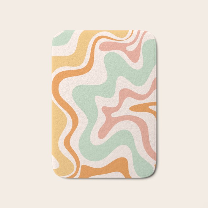 Retro Liquid Swirl Abstract Pattern in Celadon Orange Bath Mat Gallery Image 1