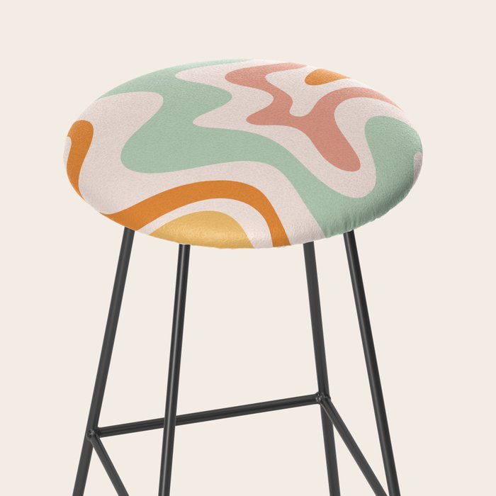 Retro Liquid Swirl Abstract Pattern in Celadon Orange Stool Gallery Image 2