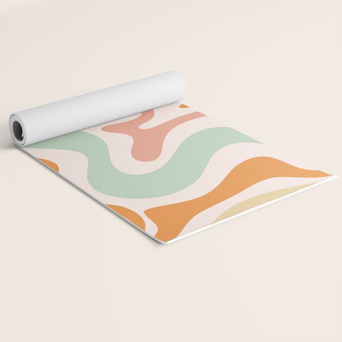 Retro Liquid Swirl Abstract Pattern in Celadon Orange Yoga Mat Gallery Image 2
