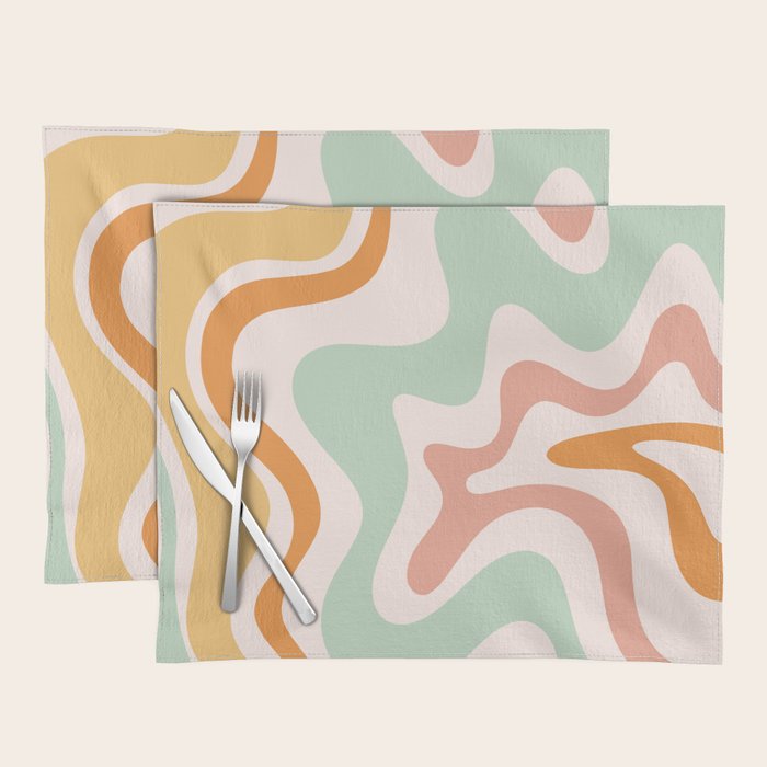 Retro Liquid Swirl Abstract Pattern in Celadon Orange Placemat Gallery Image 1